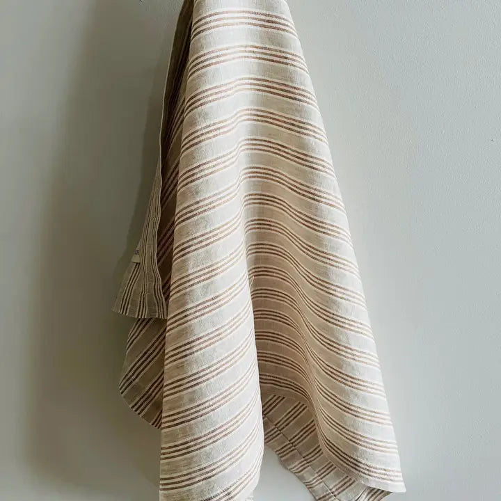 Pure French Linen Tea Towel - Biscuit Stripe