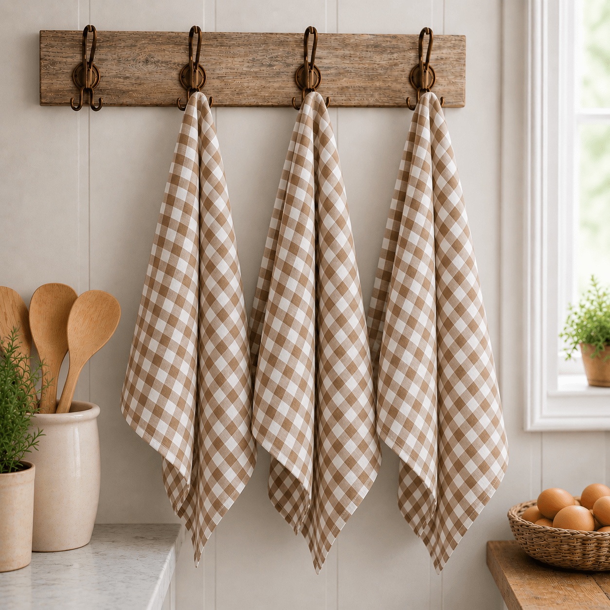 Pure French Linen Tea Towel - Milk Chocolate Gingham - Just A Pinch & Co