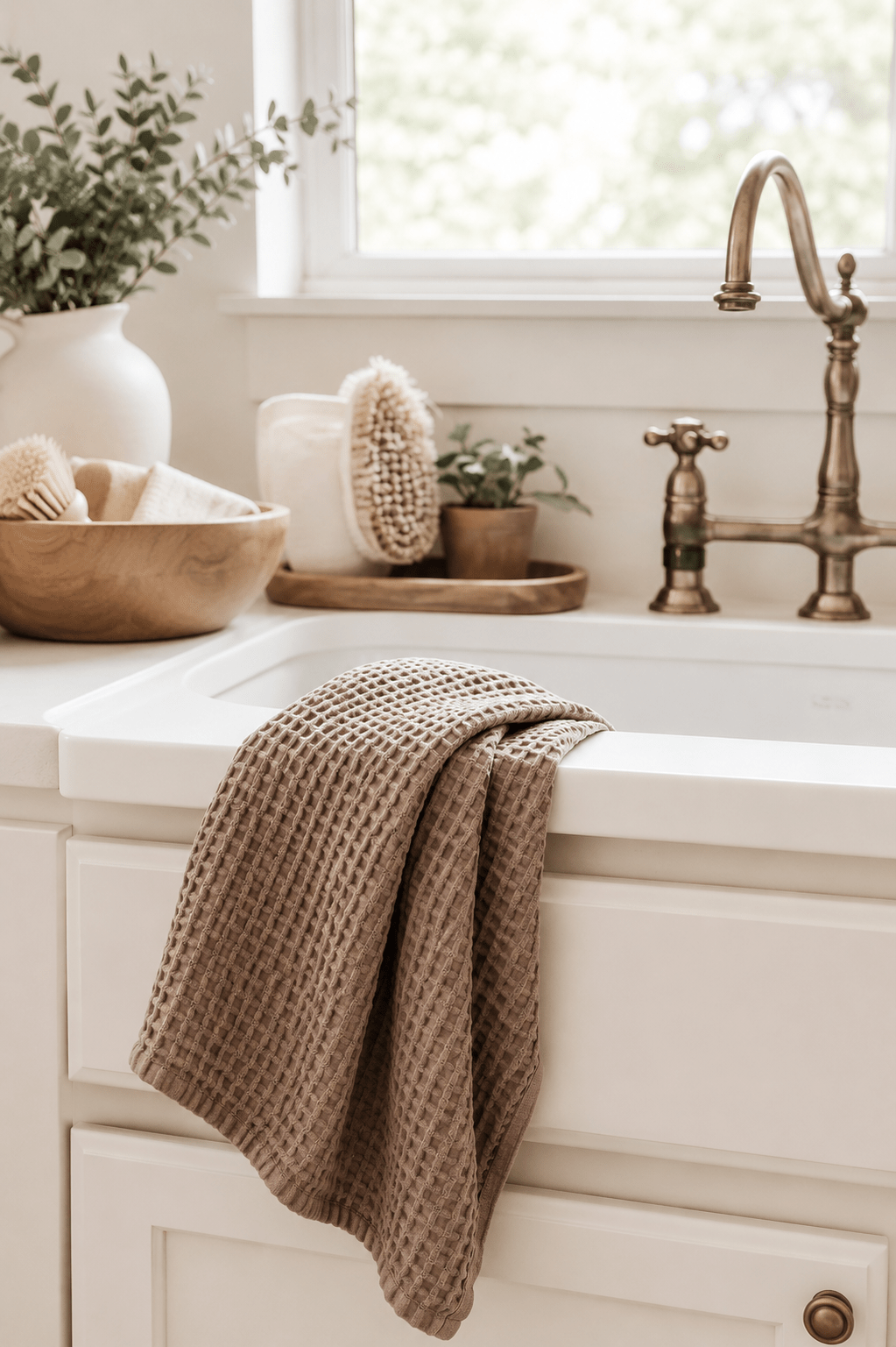 100% Organic Cotton Bamboo Waffle Tea Towel Extra Large - Milk Chocolate - Just A Pinch & Co