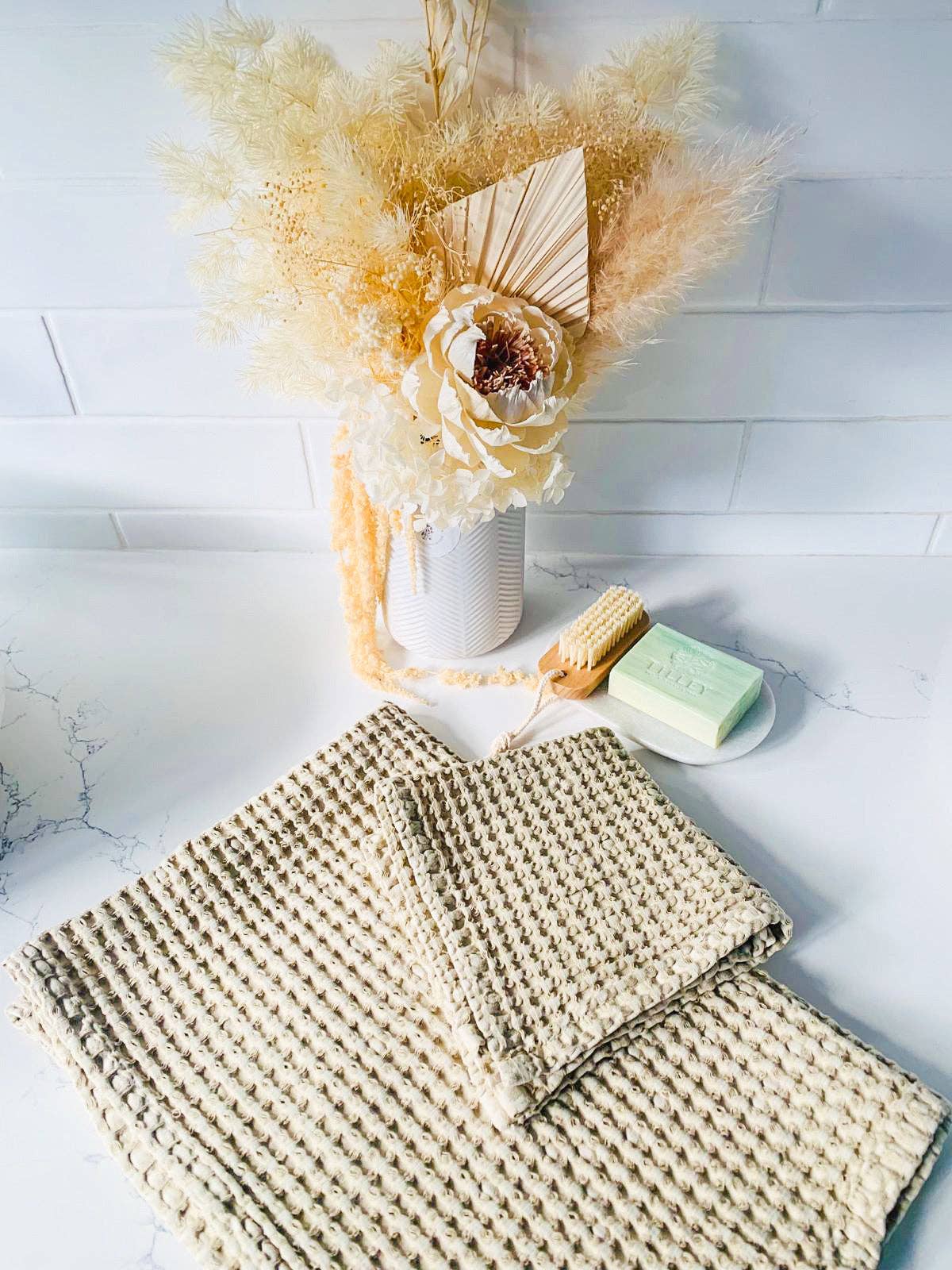 100% Organic Cotton Rustic Waffle Tea/Hand Towel - Natural - Just A Pinch & Co