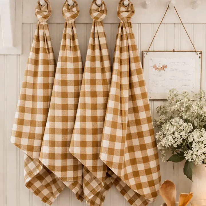 Pure French Linen Tea Towel - Toffee Gingham