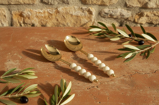 Amalia S/2 SS/Resin Server 26cm Ivory - Just A Pinch Co