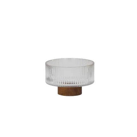 Bosco Glass/Wood Footed Bowl 15x9.5cm - Just A Pinch Co