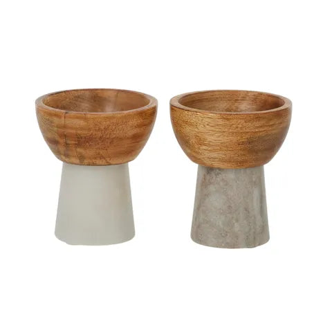 Mira S/2 Marble/Wood Footed Bowl 7.5x9cm