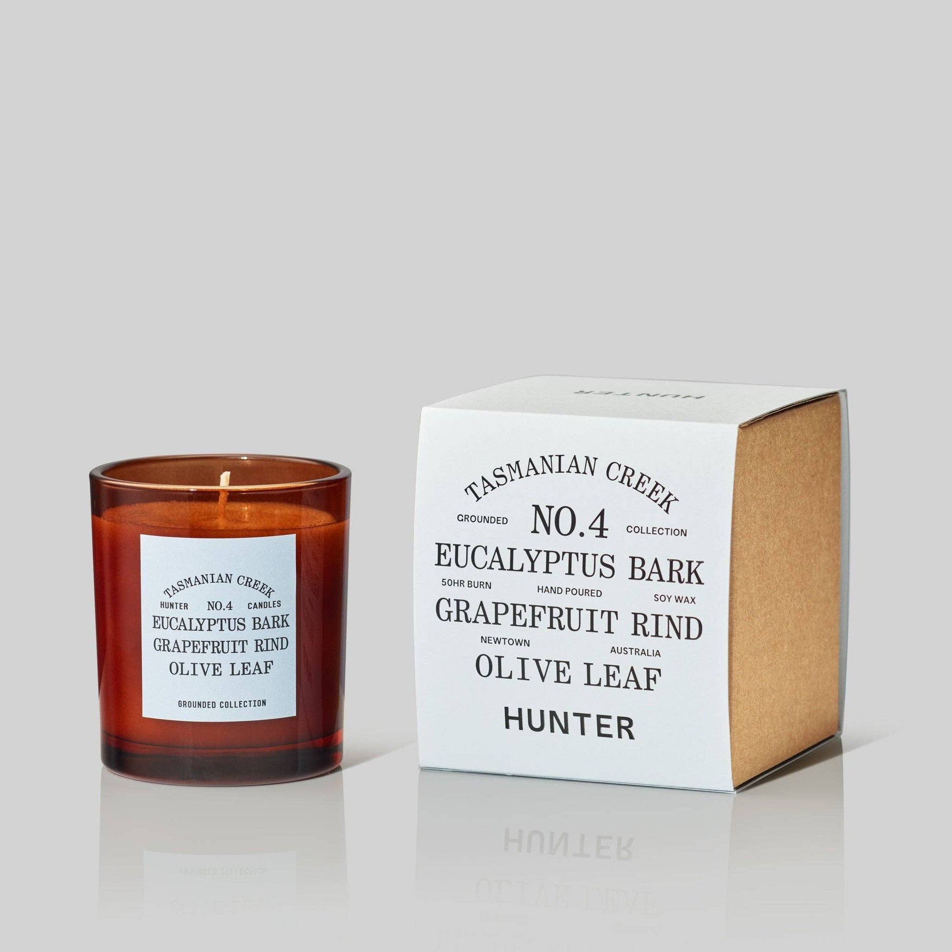 Hunter NO. 4 TASMANIAN CREEK / eucalyptus bark, grapefruit rind, olive leaf Candle - Just A Pinch & Co
