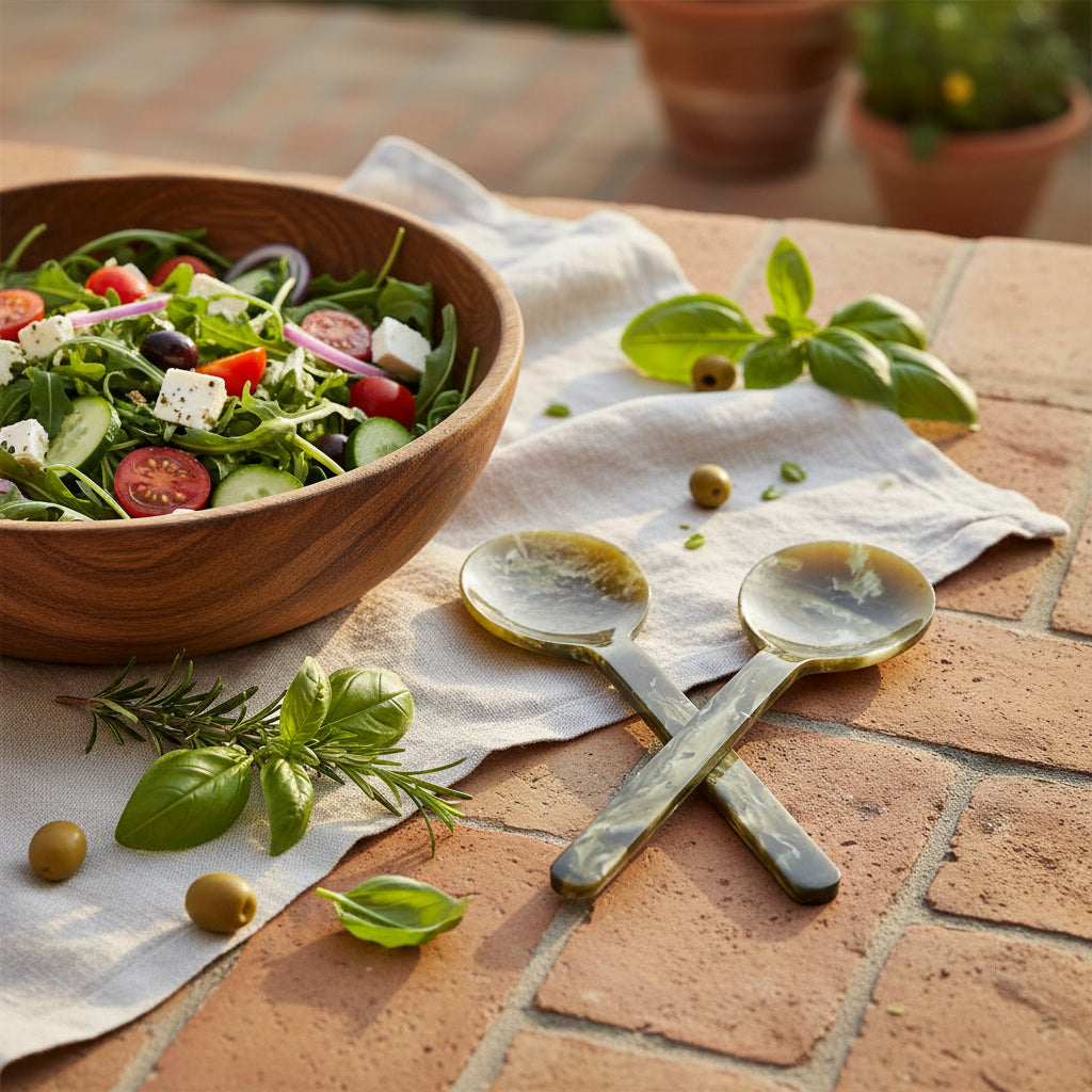 Kip S/2 Resin Salad Server 25.5cm Olive - Just A Pinch Co