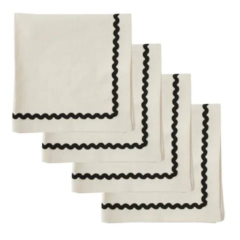 Orla S/4 Cotton Napkins 40cm Ivory/Black - Just A Pinch Co