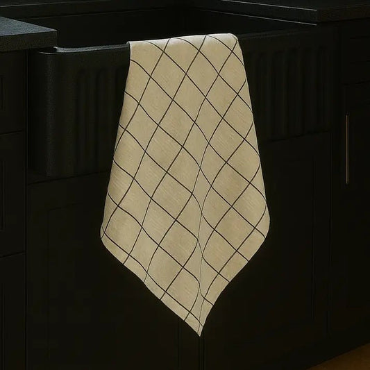 Pure French Linen Tea Towel - Black Grids - Just A Pinch & Co