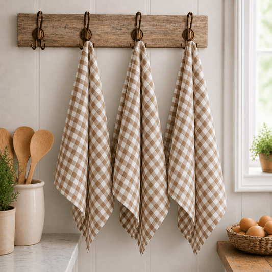 Pure French Linen Tea Towel - Milk Chocolate Gingham - Just A Pinch & Co