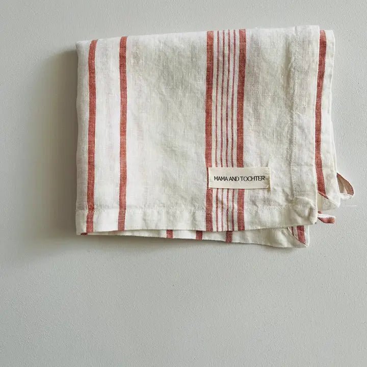 Pure French Linen Tea Towel - Rust Stripe - Just A Pinch Co