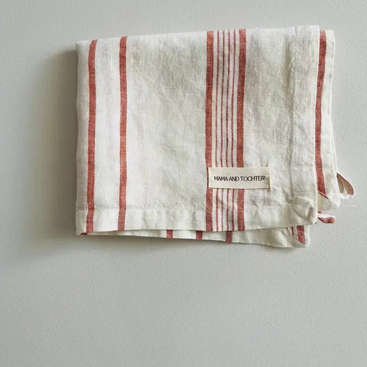 Pure French Linen Tea Towel - Rust Stripe - Just A Pinch Co