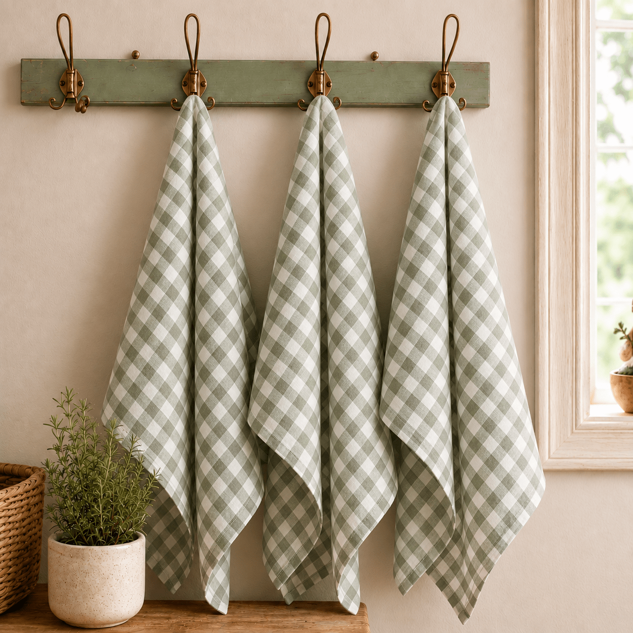 Pure French Linen Tea Towel - Sage Gingham - Just A Pinch & Co