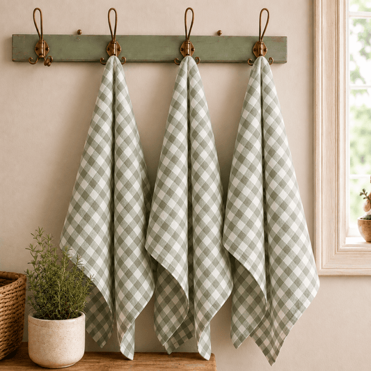 Pure French Linen Tea Towel - Sage Gingham - Just A Pinch & Co