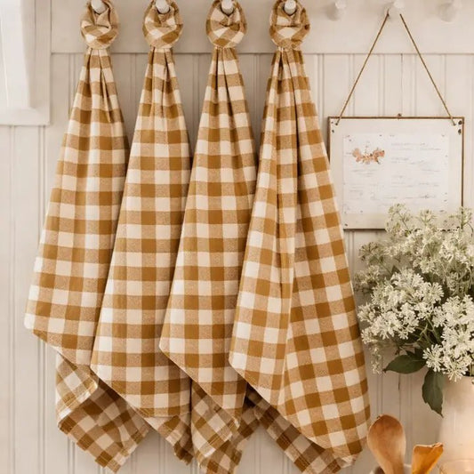 Pure French Linen Tea Towel - Toffee Gingham - Just A Pinch & Co