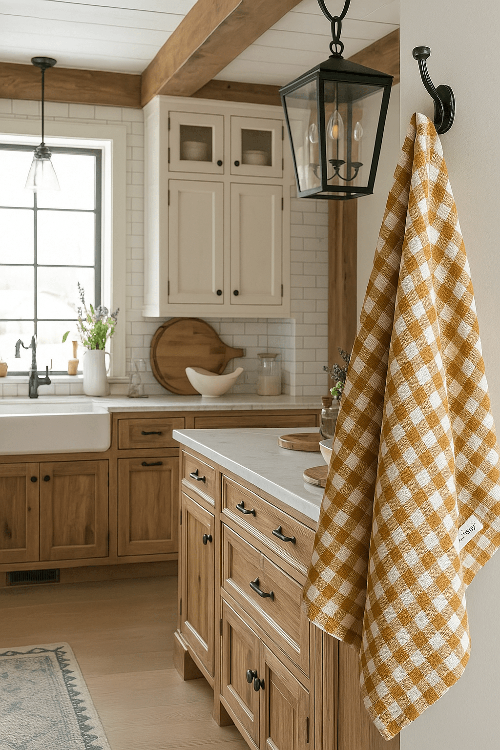 Pure French Linen Tea Towel - Toffee Gingham Small - Just A Pinch & Co